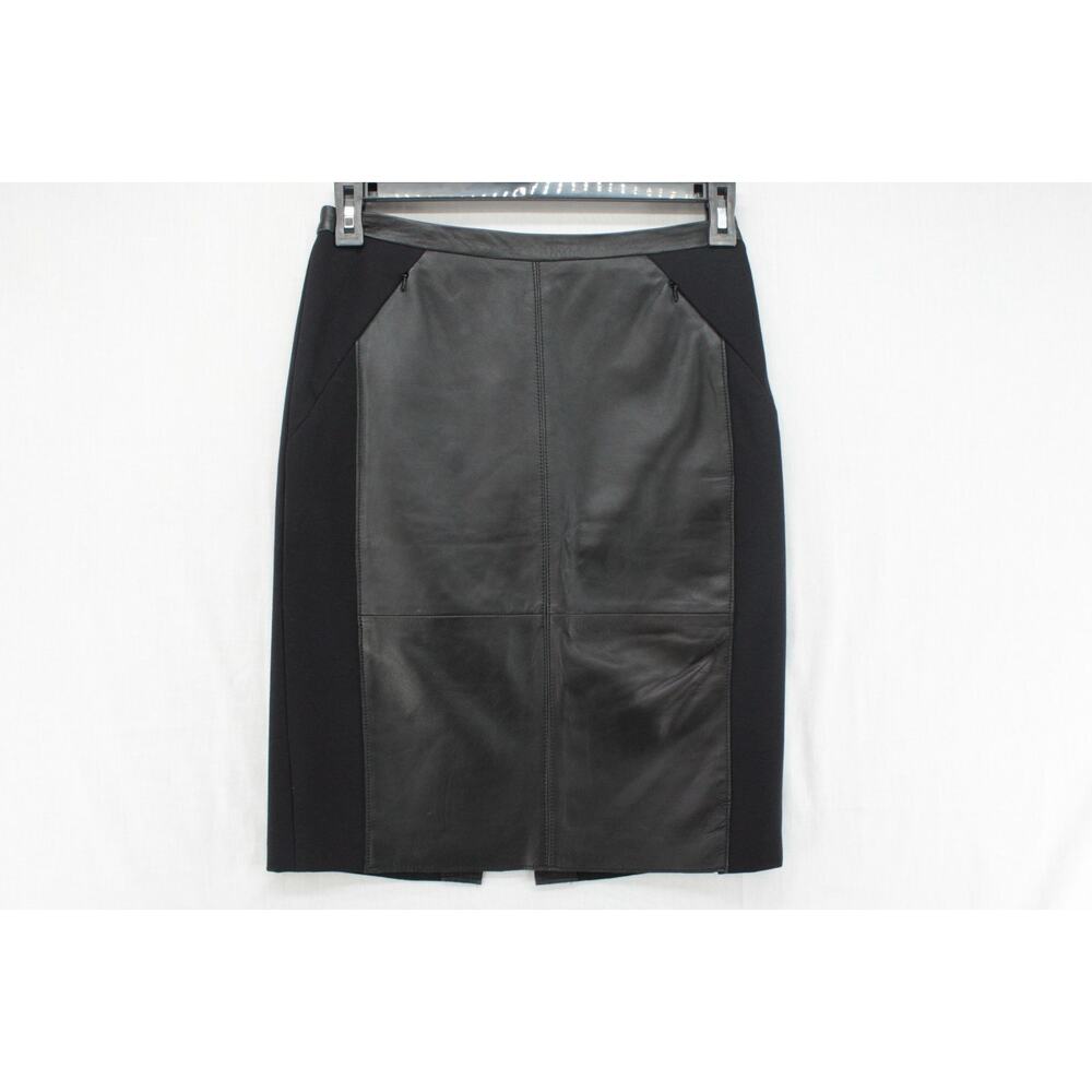 Halogen Leather Skirt Womens 4 Black A-Line Knee Length Pencil Zip Lined office